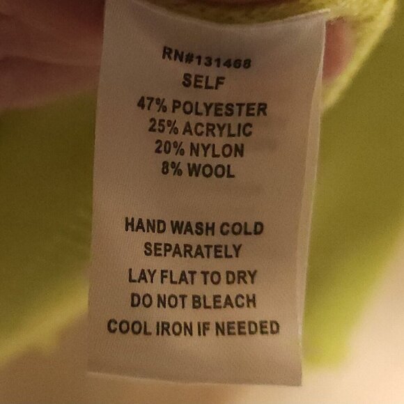 Fate Neon Green Yellow Distressed Hem Wool Blend Hooded Sweater XS - Picture 6 of 6